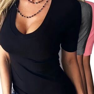 Black V-Neck Short Sleeve Top